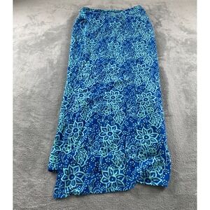 Blue Ginger Hawaiian Designs Blue Floral Batik Rayon Maxi Wrap Skirt XL